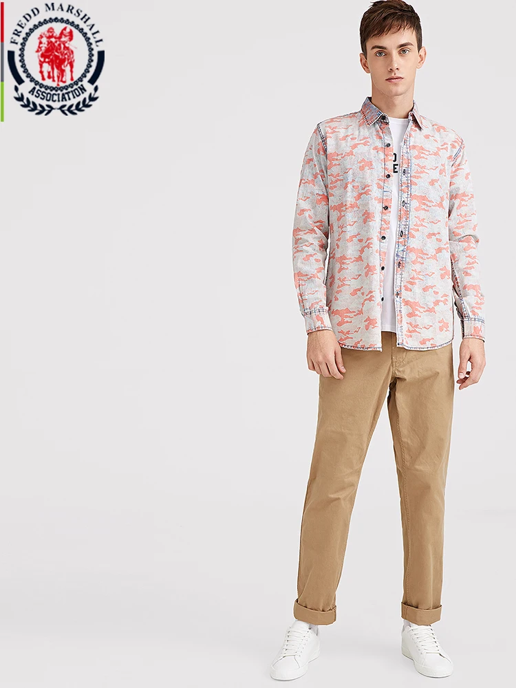 Fredd Marshall новинка 2019 модная мужская рубашка с принтом длинный рукав повторяющийся