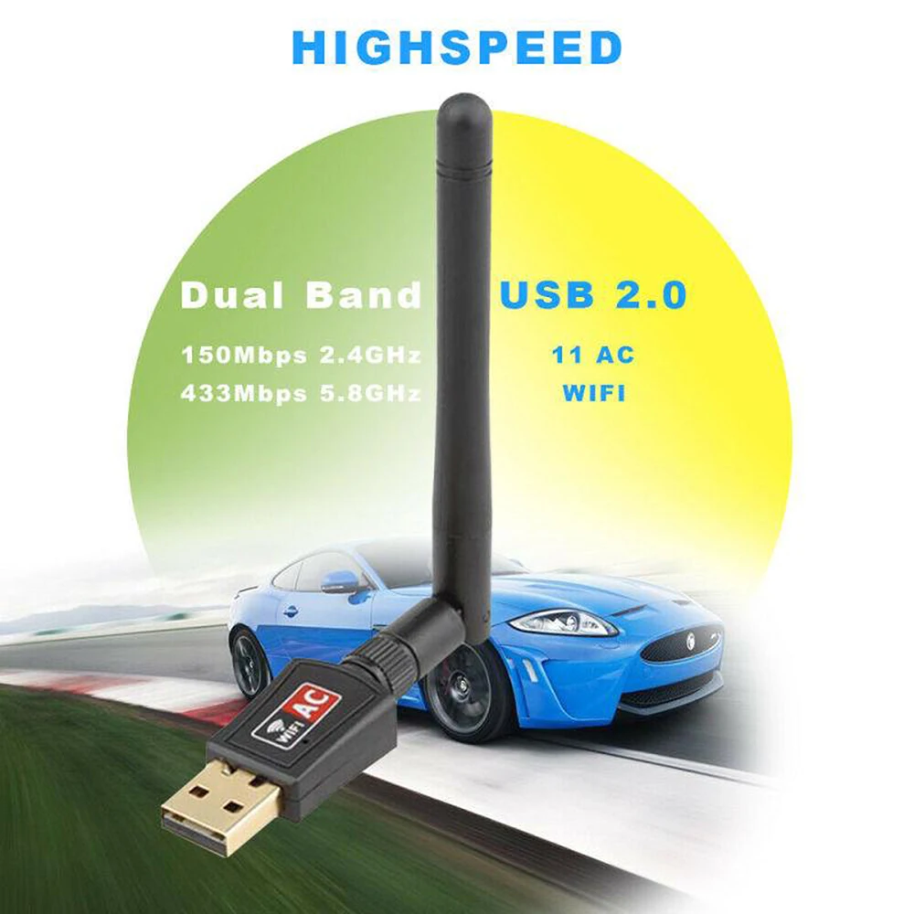 

802.11ac Dual Band Free Driver WiFi Dongle 600Mbps Wireless USB Adapter 2.4GHz 5.8GHz WiFi Network Card With 2DB Antenna