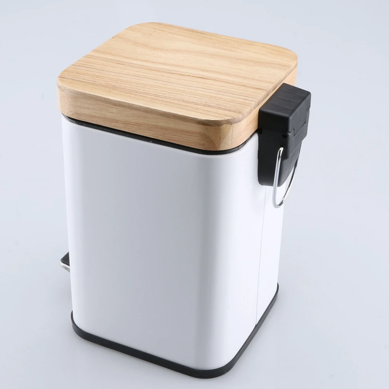 

Cosmetic Pedal Bin 3L with Lid Made Of Real Bamboo Bathroom Garbage Can with Soft Close Small Trash Can White