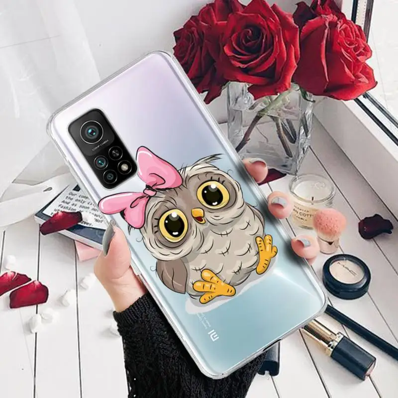 

Cute Cartoon Owl Phone Cases Transparent For Xiaomi 10T 11 Redmi Note 9 10 Pro Max 9s 8 Cover Coque