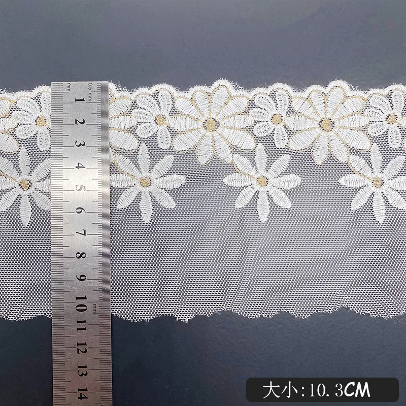 10 3 см Ширина ярда/лот сетчатая Вышивка Два цвета золотой цветок кружевная ткань