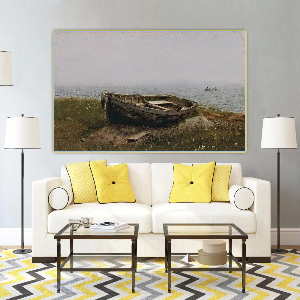 

Canvas Oil Painting Frederic Edwin Church"Abandoned Skiff"Home Room Decoration Wall Art Aesthetic Western Art Decor Poster