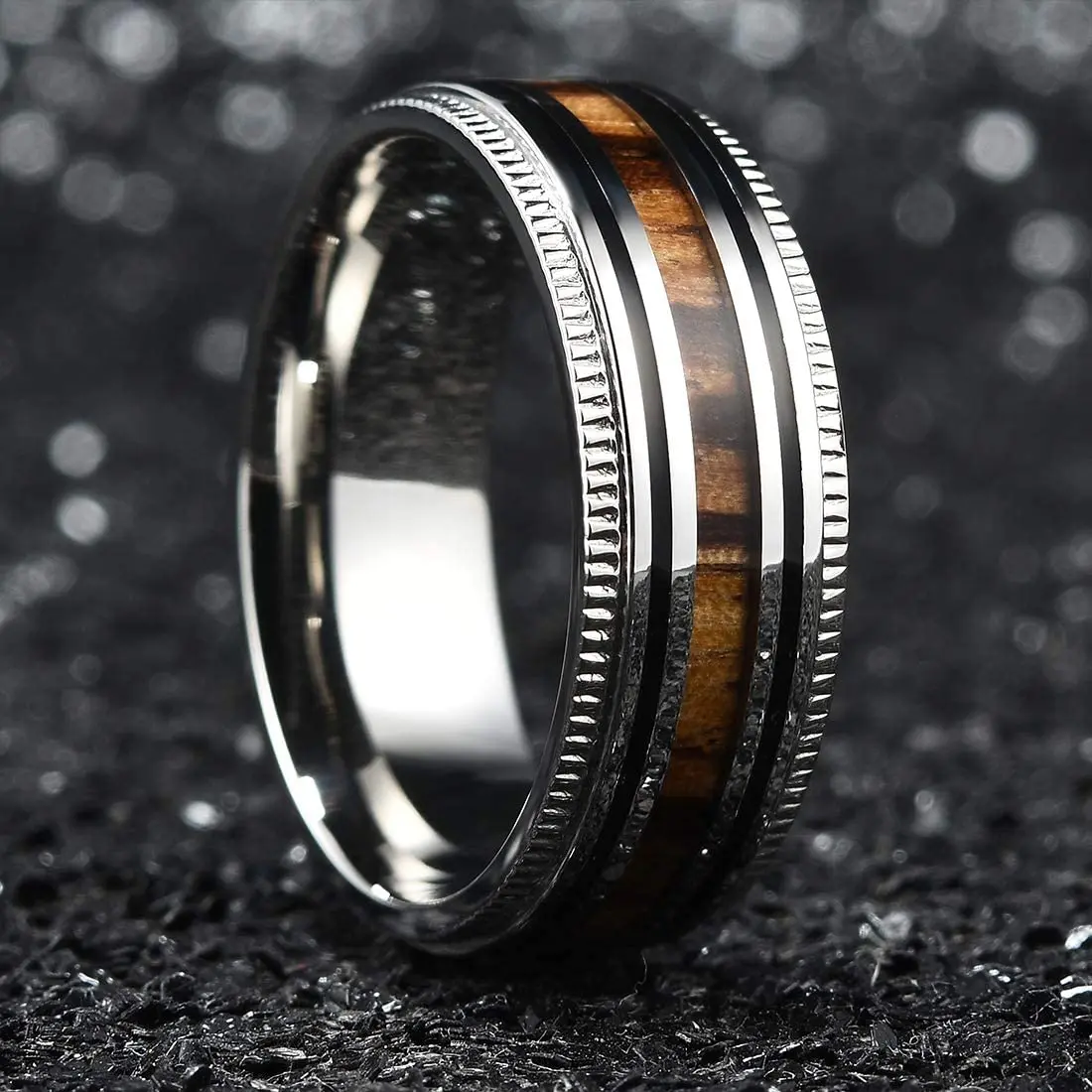 

8mm gear wood grain drip oil tungsten steel ring fashion creative jewelry