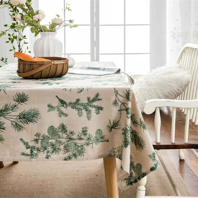 green printing tablecloth cotton linen rectangular birds and plants print table cover dining garden kitchen tables decoration free global shipping