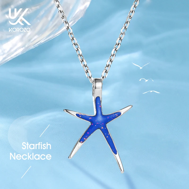 Бохо ожерелье с пятью звездами колье для женщин милый Голубой опал эмаль морская