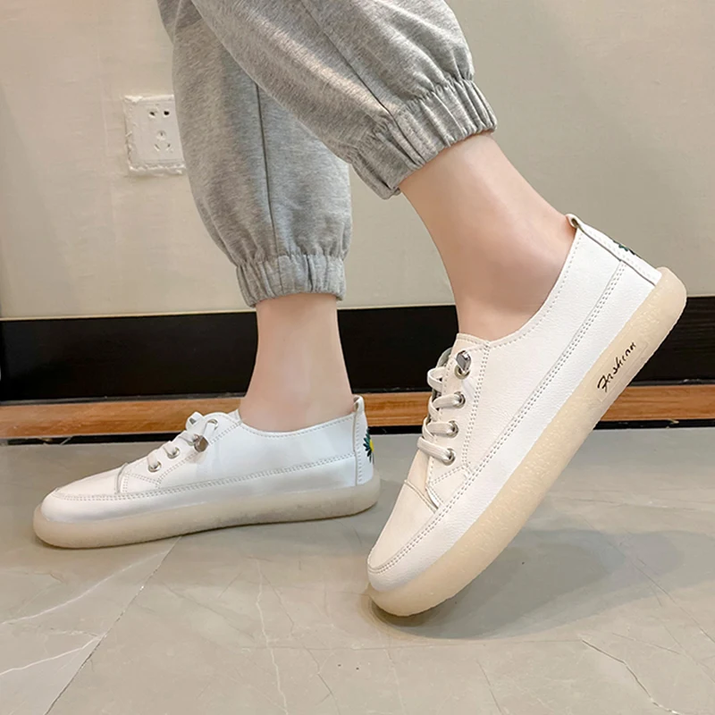 

Small White Shoes Casual Female Sneakers Shallow Mouth 2021 Fashion Women's Soft Round Toe Flats All-Match Autumn Modis Summer D