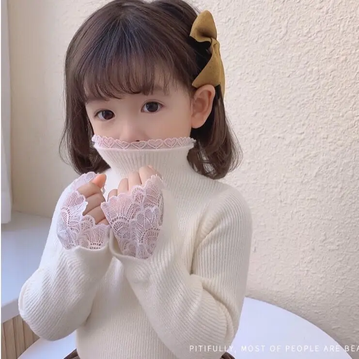 

Свитер-водолазка для девочек, трикотажный, однотонный, на осень-зиму, D356, 2021