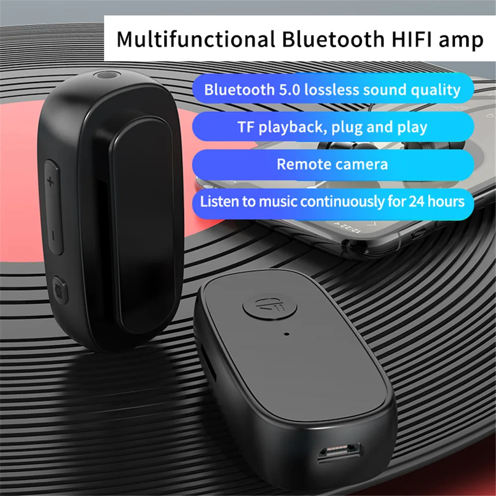 

Multifuncational Bluetooth 5.0 HIFI AMP Receiver 3.5 mm Headphone Car Speaker TF Card Music Wireless Clip Handsfree Adapter