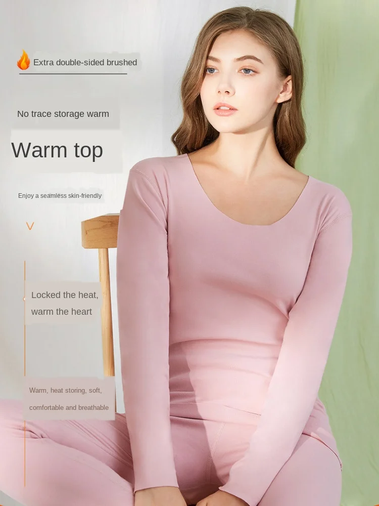 

Winter Thermal Underwear Women Seamless Long Sleeve Sleep Tops Solid Color Long Johns Tight Inner Wear for Women Lingerie Set