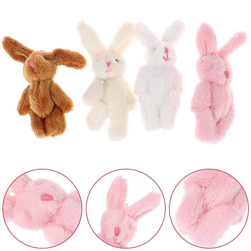 

5pcs 6cm Soft Mini Joint Rabbit Pendant Plush Bunny For Key Chain Bouquet Toy Doll DIY Ornaments Gifts 4colors