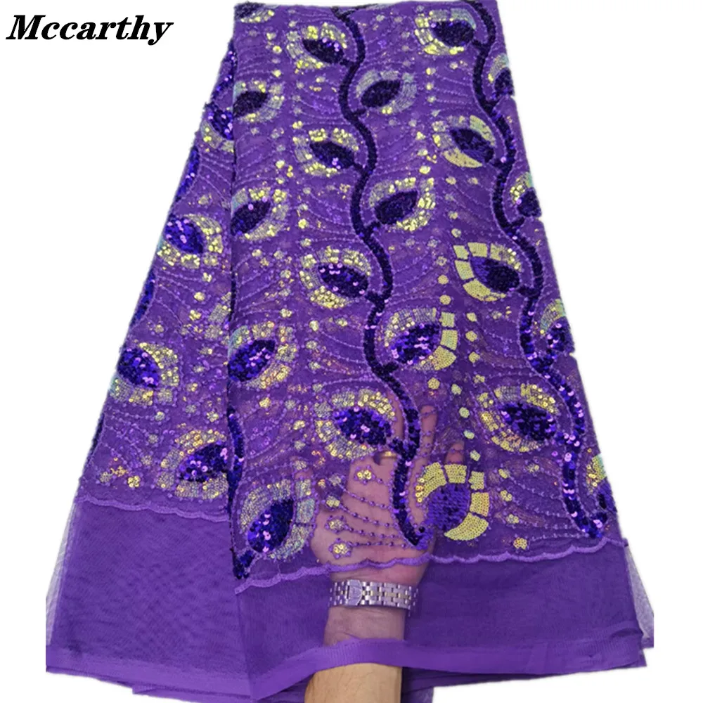 

McCarthy Embroidery African Mesh Lace Fabric Sequence Lace Flower Pattern Nigerian African Lace Fabric 2021 Wedding