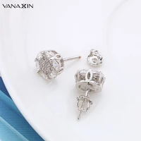 vanaxin 925 stud earrings for women girl hot luxury cz crystal flower 925 silver elegant pure white clear zircons black earrings