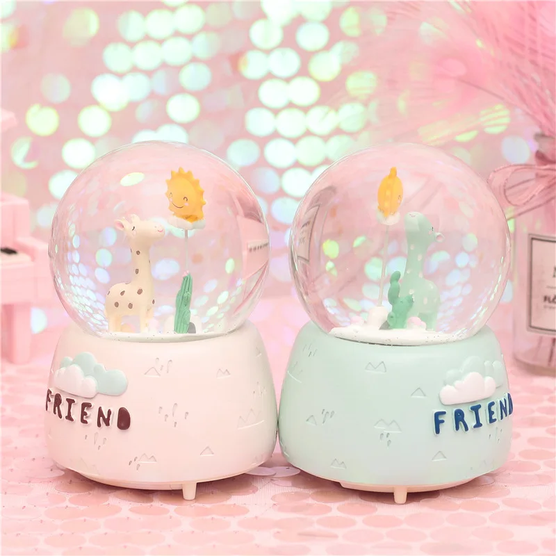 10*15.8CM Snow lighting Crystal Globes giraffe Glass Music Box Home Coffee Shop Decoration Christmas Valentine's Day Gift |