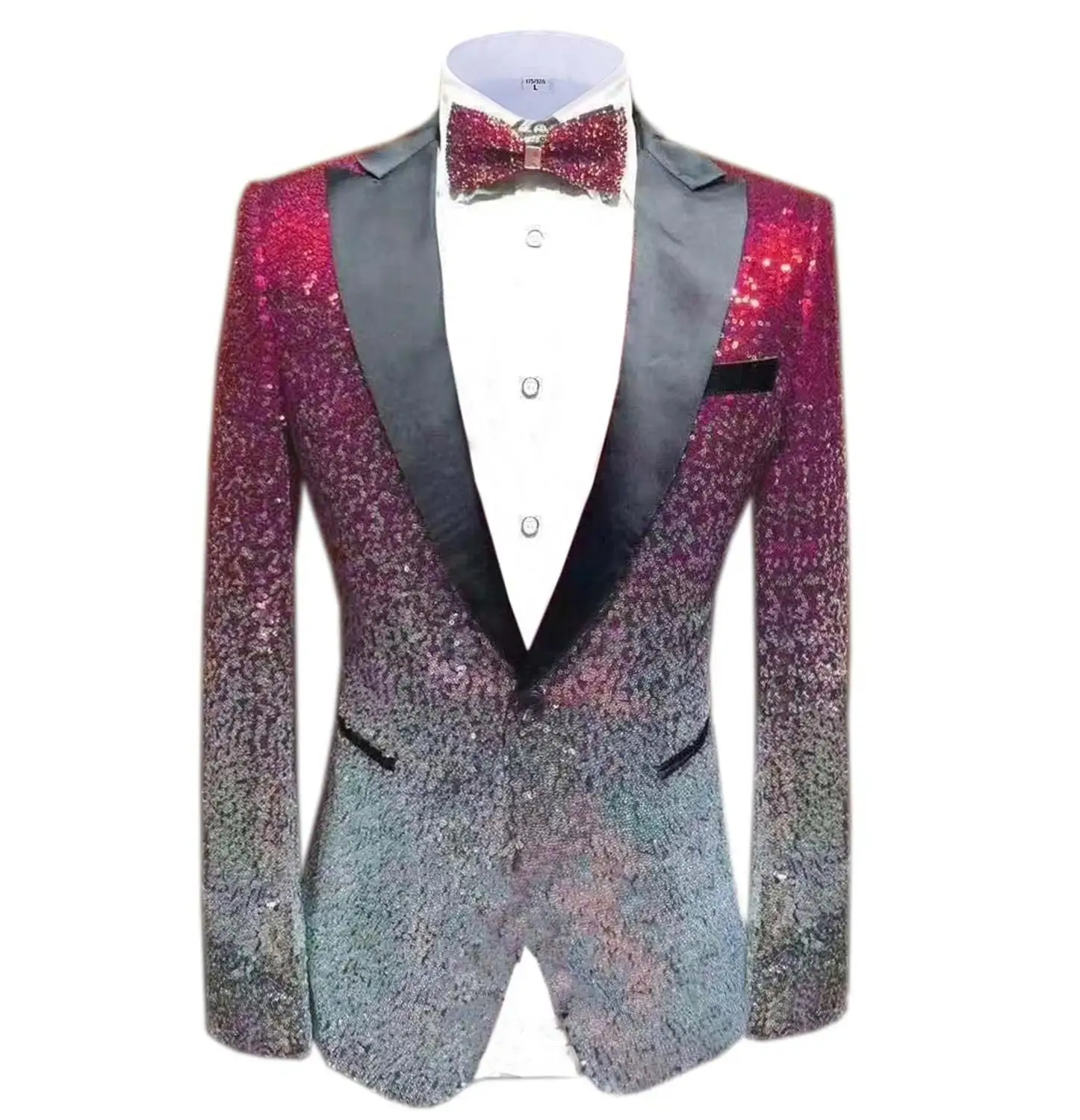 Fuchsia-Silver 1 шт. Блестящий Мужской Блейзер костюм Slim Fit пиковая Нотч лацкан смокинг для вечеринка, Свадебный банкет ночной клуб блейзер - Цвет: Fuchsia-Silver