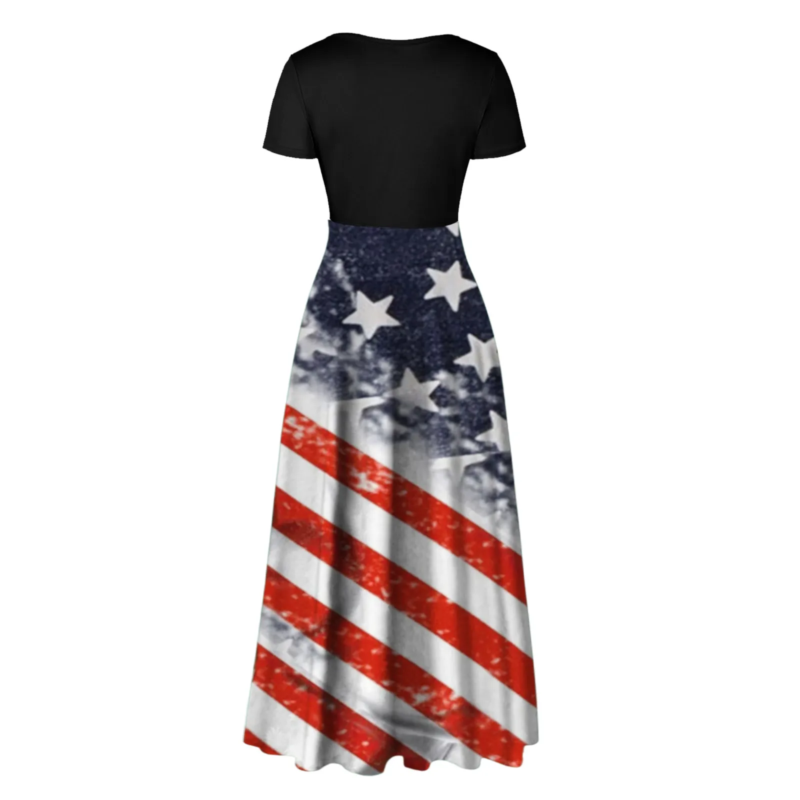 

Women'S Chic Summer Dress Short Sleeve O-Neck Independence Print Sundress Casual Swing Dress Maxi Dress Vestidos Femme Longue