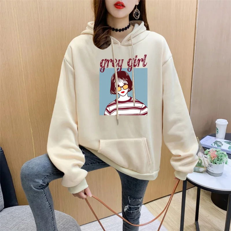 

2021 New Arrival Printed Women Hoodie Cartoons Crewneck Clothes Vintage Kawaii Loose Sweatshirt Street Hoody Womens