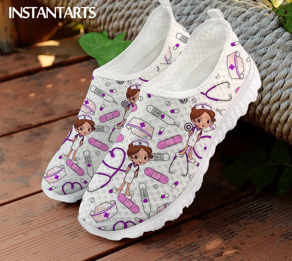 

INSTANTARTS Women's Shoes Breathable Nurse Flats Sneaker Ladies Shoes Cartoon Surgical Fairy Brand Design Summer Female Shoes