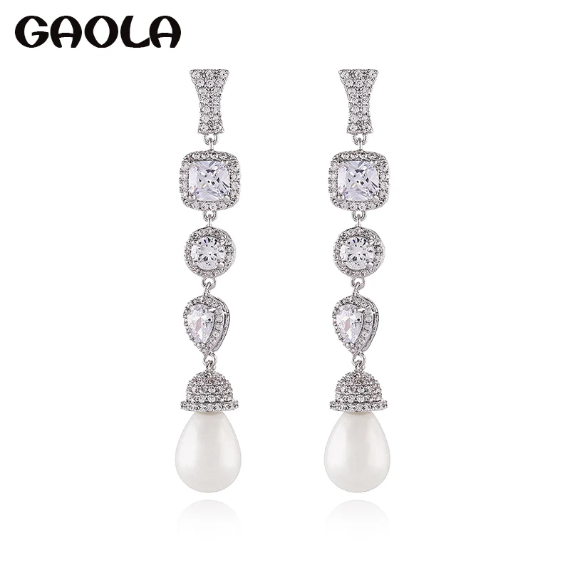 

GAOLA High Quality Clear Cubic Zircoia Imitation Pearls Geometric Dangle Earrings For Women GLE9141