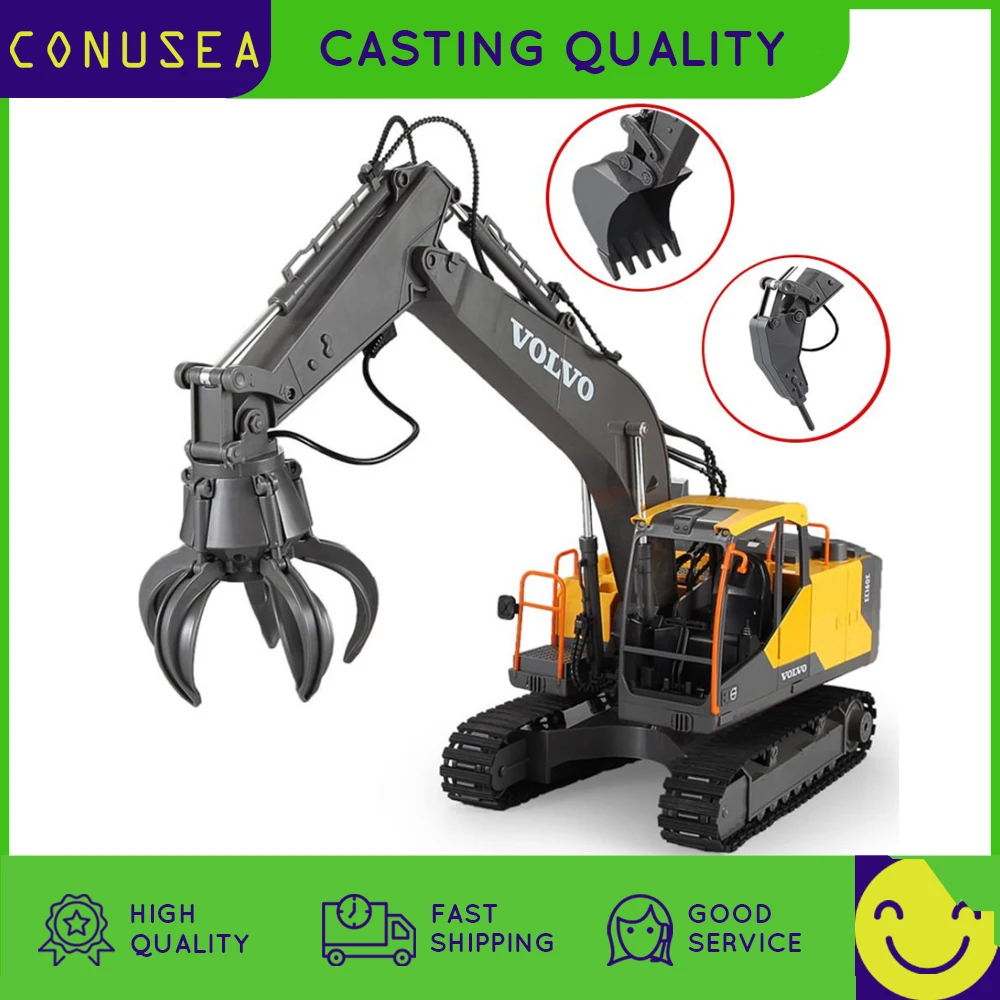 

VOLVO 1/16 3 in 1 Rc Excavator Truck Tractor crawler 2.4G 17CH Remote Radio Controlled Car Drill Grip Crawler Cars Toy Boys