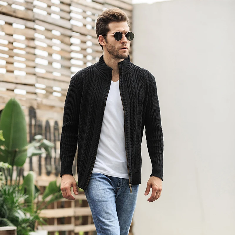 Осенний свитер мужская мода жаккардовый теплый кардиган Мужская однотонная