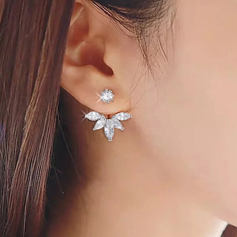 Trendy Cubic Zircon Sliver Color Flower Jacket Earrings for Women Girl Gift Jewelry | Украшения и аксессуары