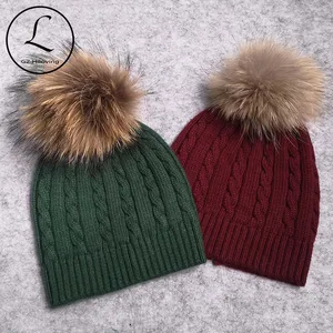 Мягкие шерстяные теплые брендовые зимние шапки для маленьких девочек с помпоном из натурального меха, детские зимние вязаные шапки для детей, шапка с меховым помпоном и шапки