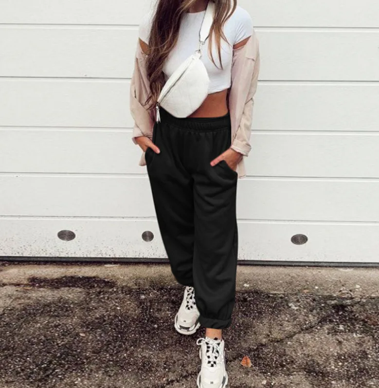 

2020 Women Sweatpants Baggy Jogging Women Wide Leg High Elastic Waist Sports Long Trousers Lady Loose Solid Streetwear Pants