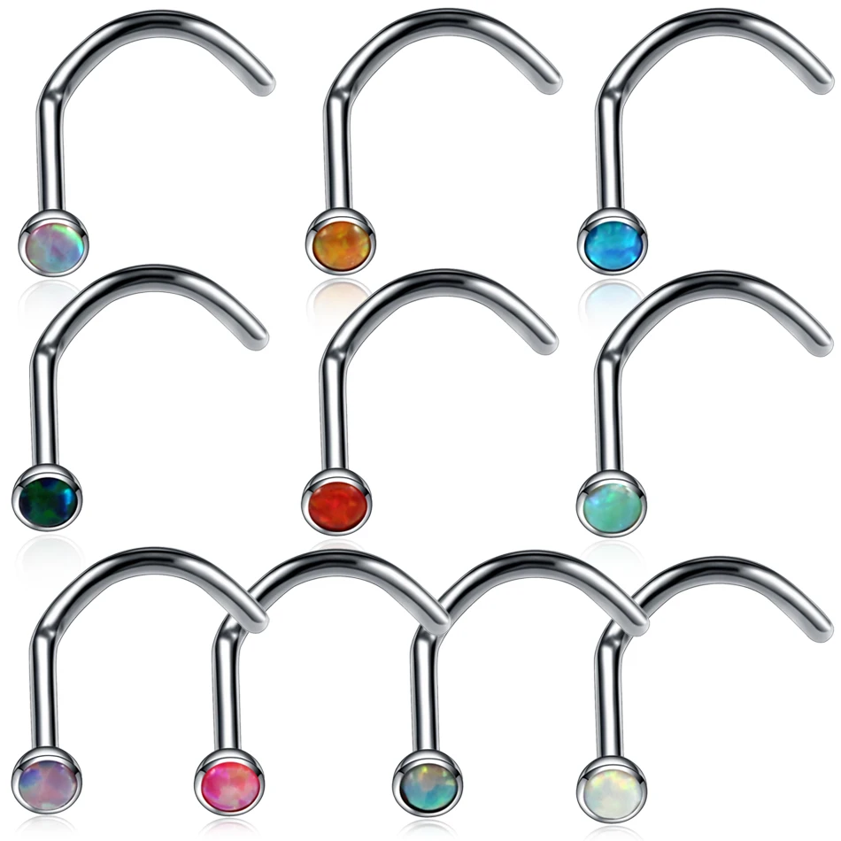 

1Pc 20G Titanium Nose Stud Hooks Piercing Opal Bent Rod Nose Ring Cartilage Earrings Tragus Piercing Body Jewelry For Women