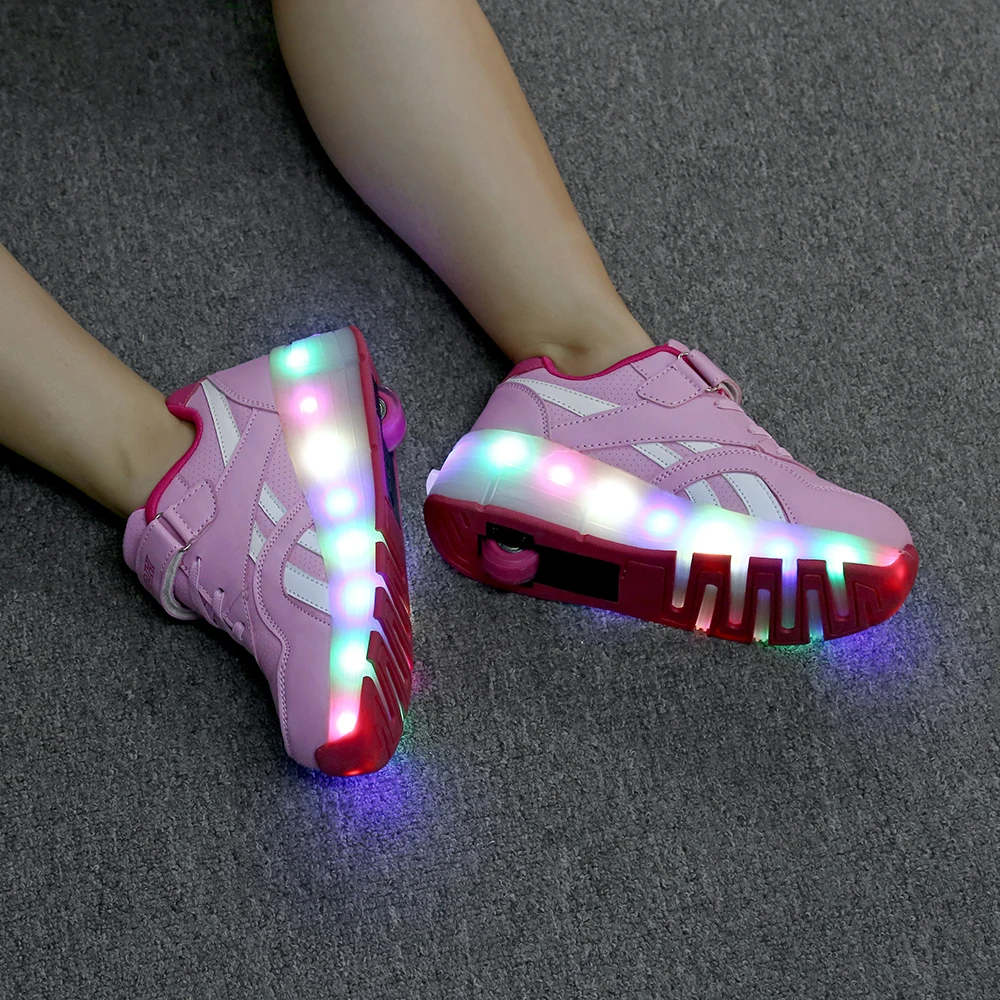 Shoese/розовый, черный, USB зарядка, модный светодиодный светильник для девочек и мальчиков, обувь для катания на роликах, детские кроссовки с ко... от AliExpress RU&CIS NEW