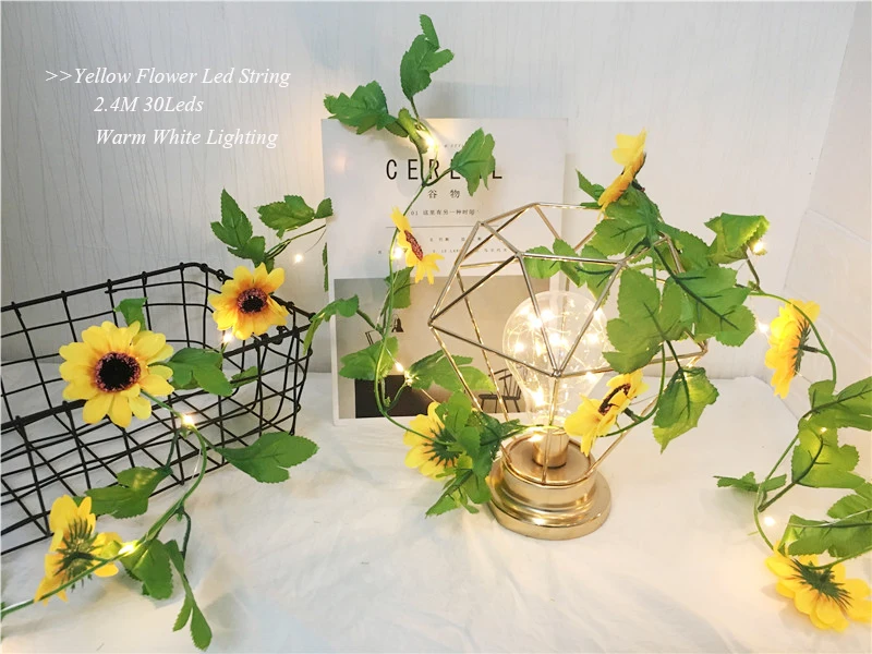 

Artificial Sunflower Led String Light Ivy Vine 30Leds Home Wedding Party Bedroom Decoration Lamp DIY Hanging Lighting 2.5m