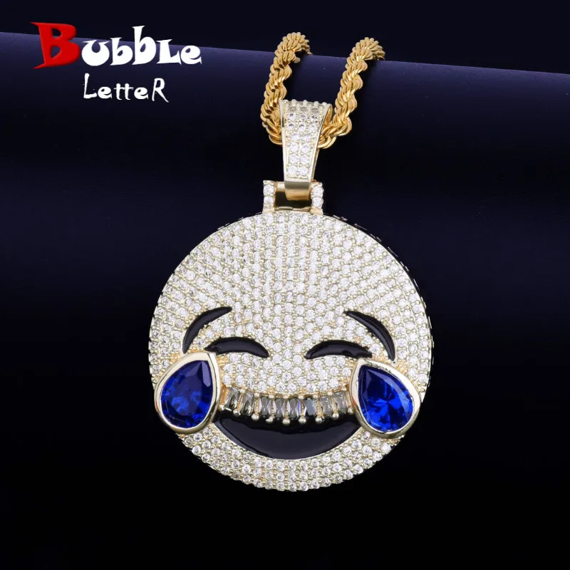 

Мужское ожерелье с подвеской в виде лица смайлика, позолоченное кубическим цирконием, ювелирное изделие в стиле хип-хоп, рок