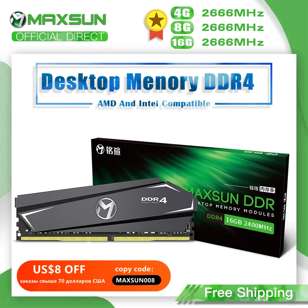 MAXSUN Full New RAMs 4GB 16GB RAM DDR4 8GB 2666MHz Memoria Voltage 1.2V 3-year Warranty Memory Desktop Dimm with Heat Sink