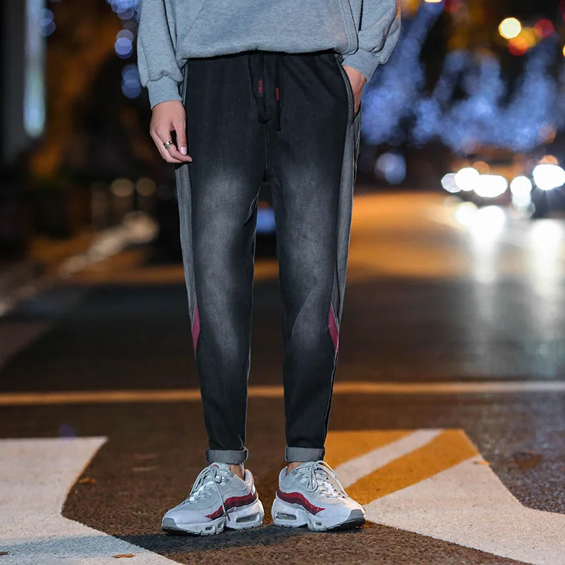 

The New 2018 Japanese Men Jeans Popular Logo Harlan Recreational Little Black Men's Denim Trousers