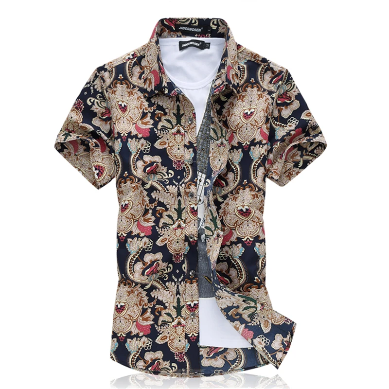 

Retro Style Printed Shirt Men's Summer New Hawaiian Vacation Shirts Plus Size S-5XL 6XL Camisa
