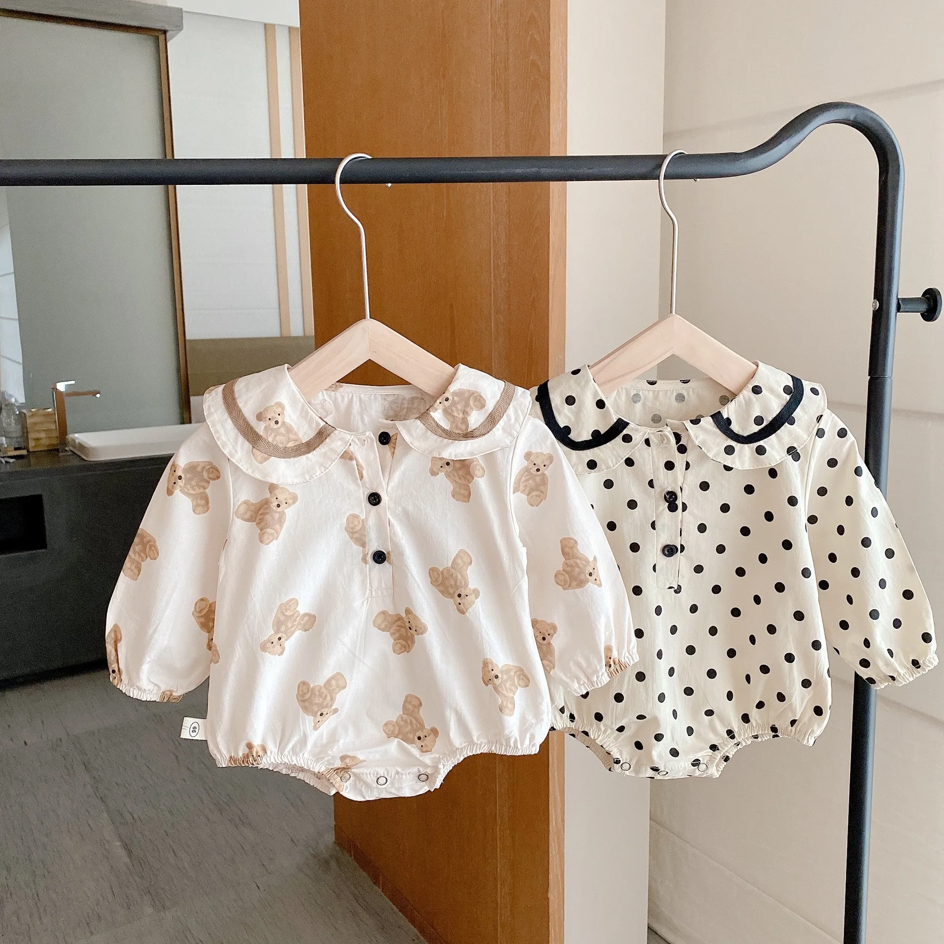 

Newborn Baby Girls Autumn Full Sleeve Peter Pan Collar Dot Outfits Infant Kids Jumpsuits Casual Romper Toddler Clothes 0-24M