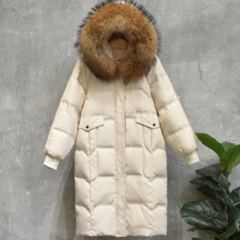 Новый черный/розовый/белый пуховик на утином пуху Модные женские длинные куртки