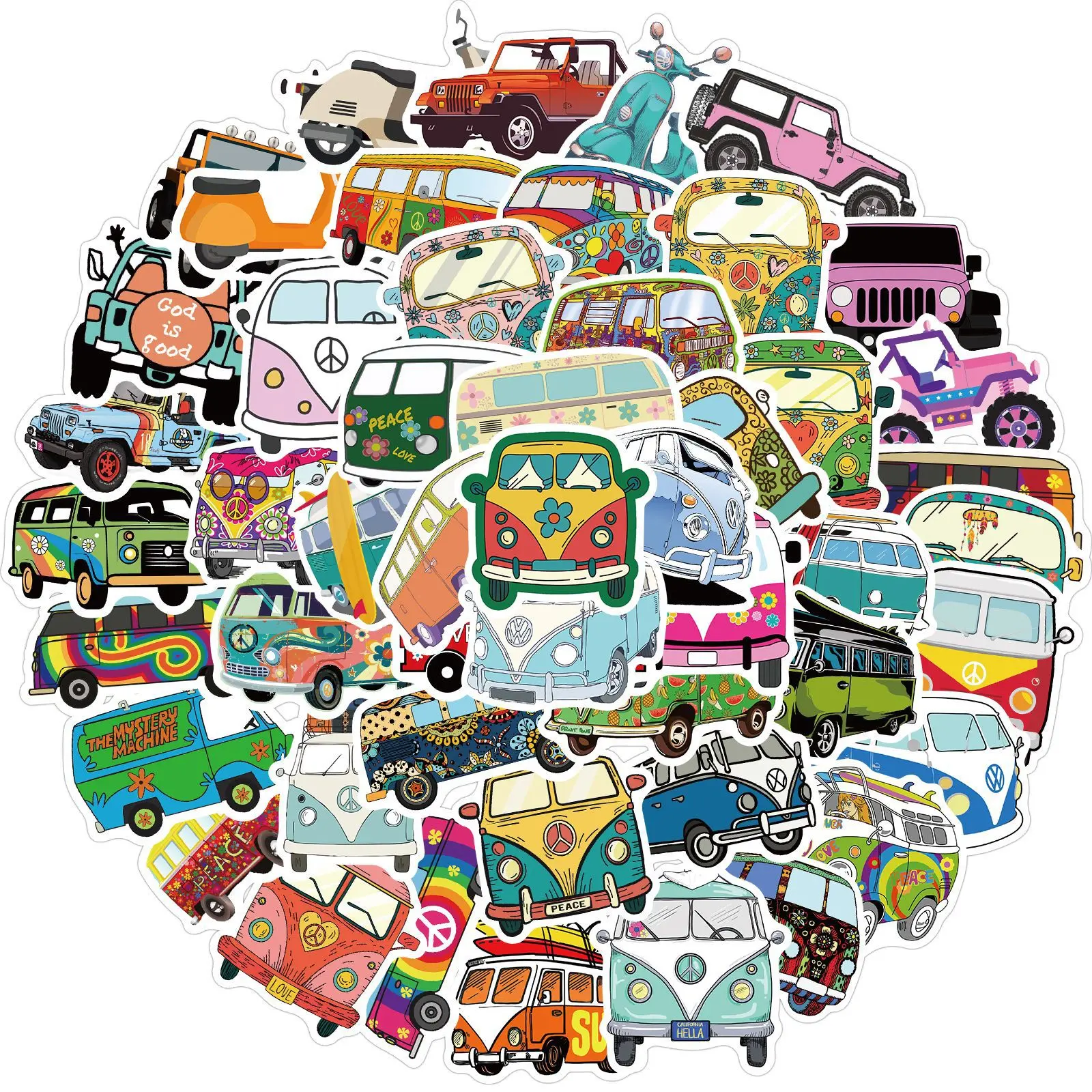Pegatinas de hipop&oacute;tamo Retro para coche, pegatinas de amor y paz con dise&ntilde;o de guitarra para port&aacute;til, equipaje, monopatines, diario, papeler&iacute;a, pegatina, 10/30/50 Uds.-0