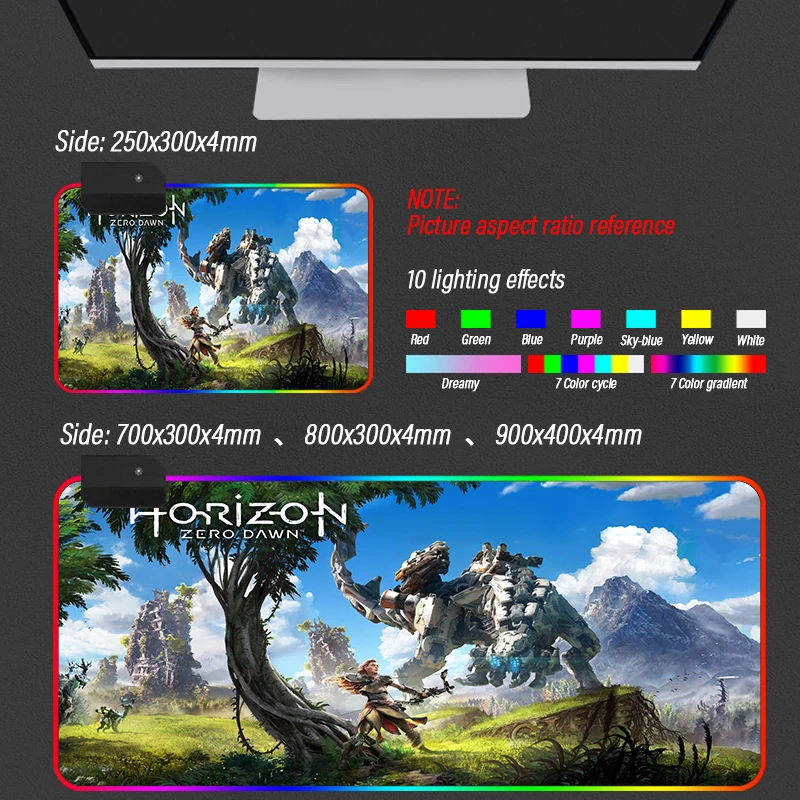 

Anime Horizon Gaming RGB Large Locked Mouse Pad Computer Mousepad Led Backlight Surface Mause Keyboard Desk Mat Support DIY