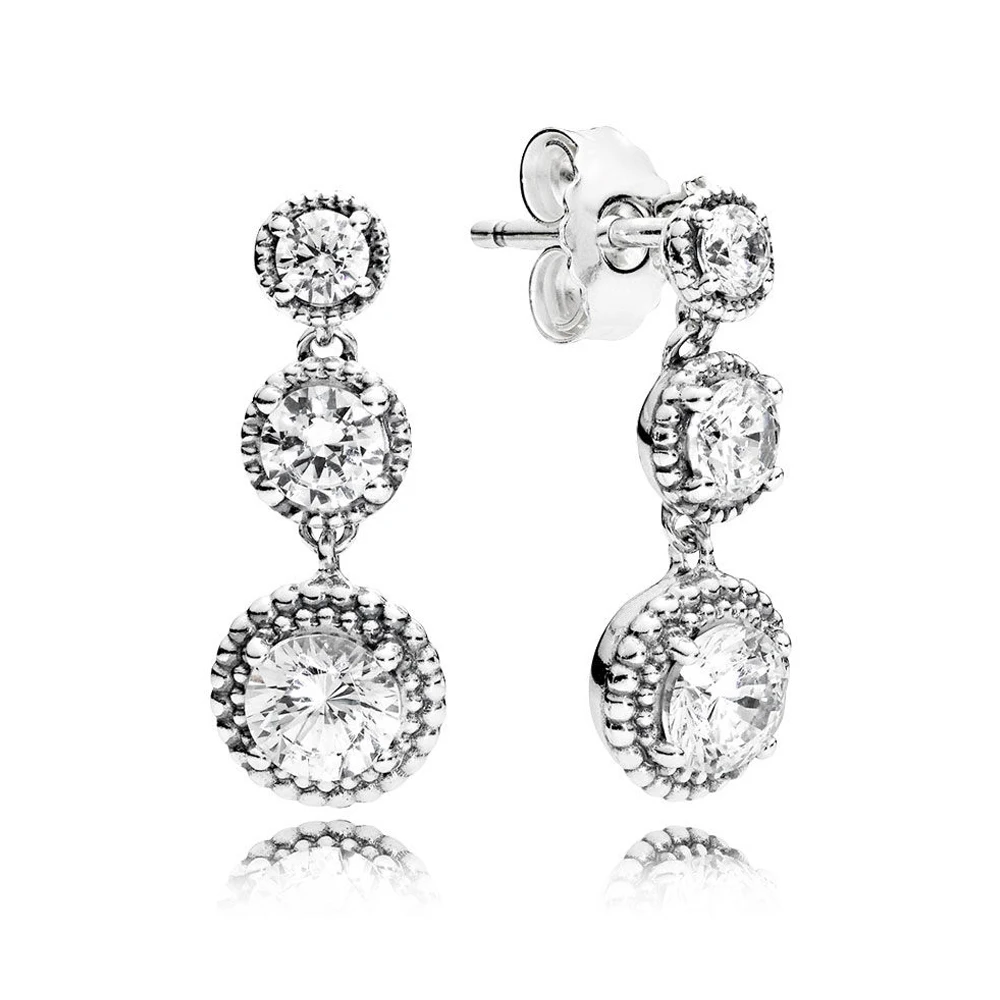 

Original Pan 925 Sterling Silver Crystal Dangle Earrings Eternal Elegant Hanging Drop Stud Earrings Jewelry for Women Gift