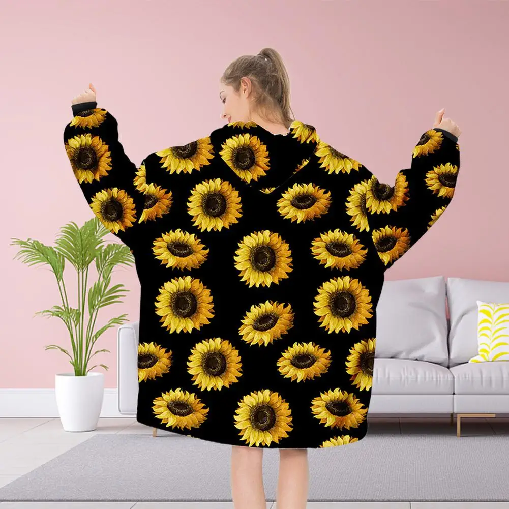 

TV Blanket Sunflower Print Hooded Lazy Blanket Ultra Dalian Hoodie Blanket Wearable Blanket Autumn And Winter Thick Sleeve Blan
