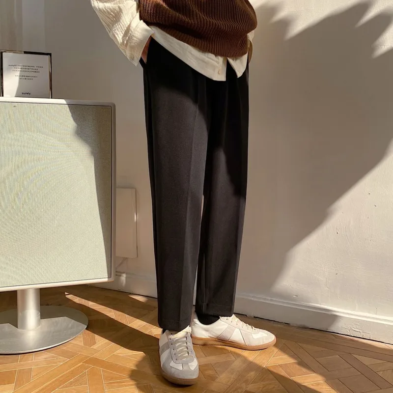 

Men's trousers 2021 Autumn winter new slim solid color dark grain corset long trousers casual fashion youth men's wear