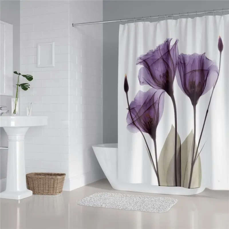 

4PCS/Set Daffodils Shower Curtain Floral Bath Curtain Waterproof Polyester Shower Curtain Non-Slip Bathroom Rugs Bath Mat