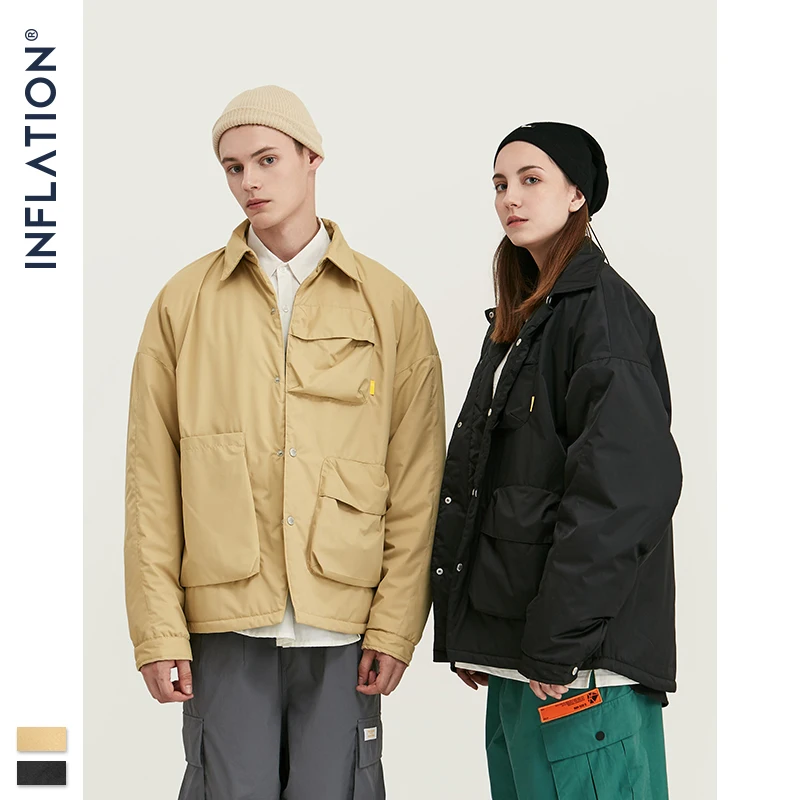 Зимняя мужская куртка с карманами уличная одежда свободный крой на пуговицах