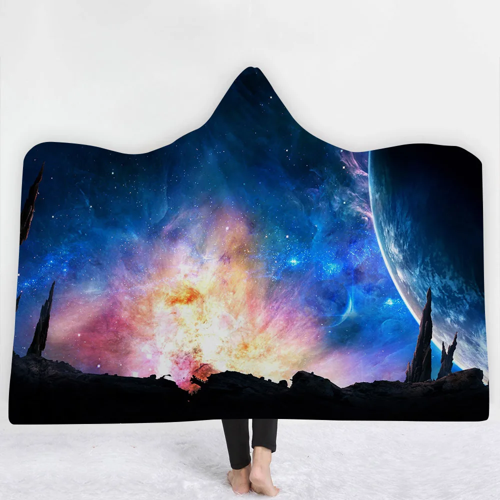 Одеяло с капюшоном Cosmic Galaxy, утепленный плащ из микрофибры, волшебная Сиеста, семейная одежда, одеяло для детей, Прямая поставка