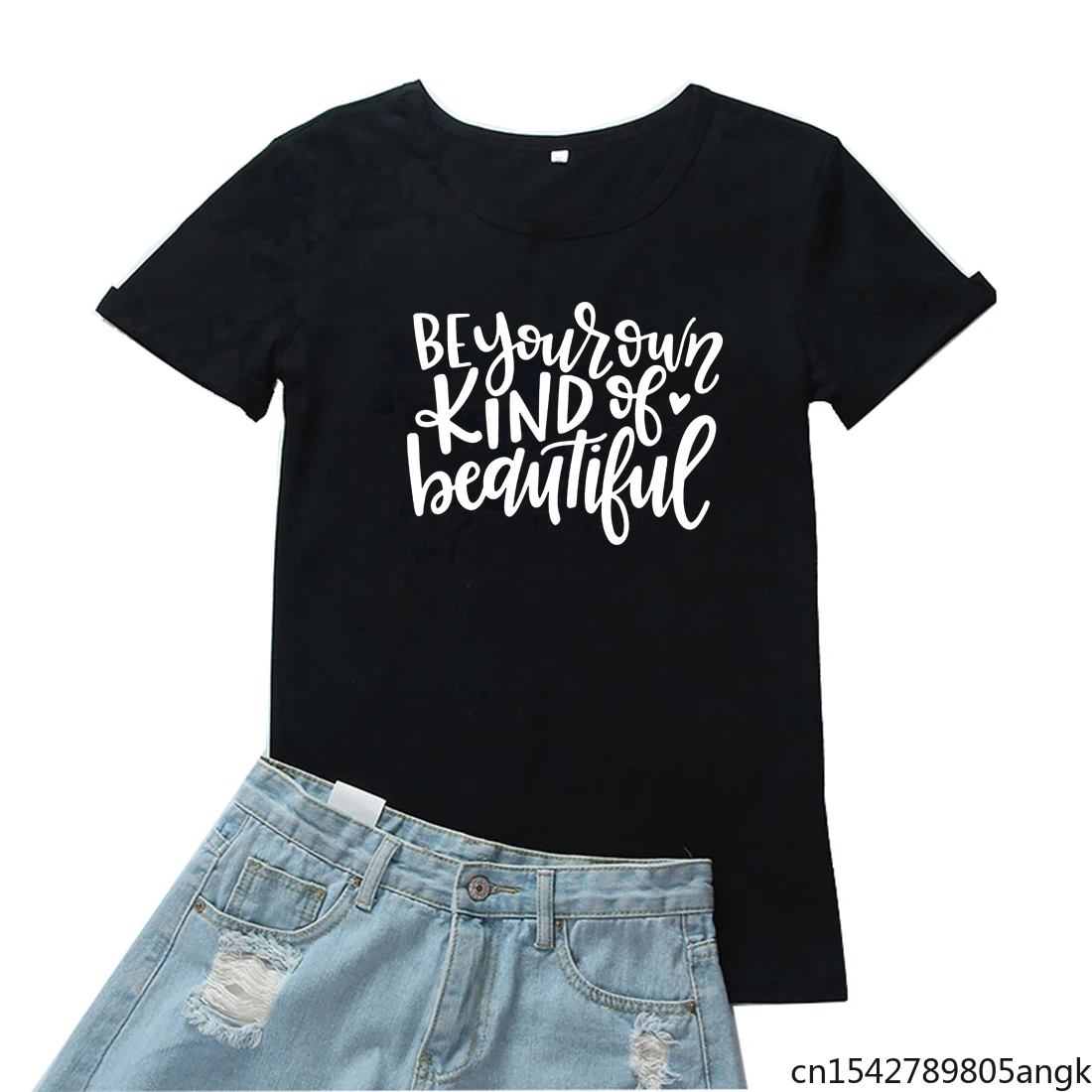 

Be Your Own Kind of Beautiful Women T-shirt Fashion Letter Casual Black O-neck Print Tops