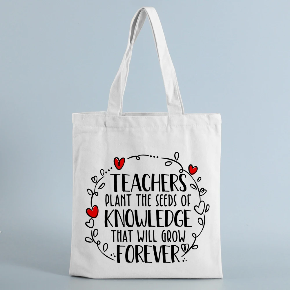 

Foldable Teachers Gift Teacher Tote Bag Women Canvas Bags Teachers Plant the Seeds of Knowledge Printed Casual Shoulder Bag