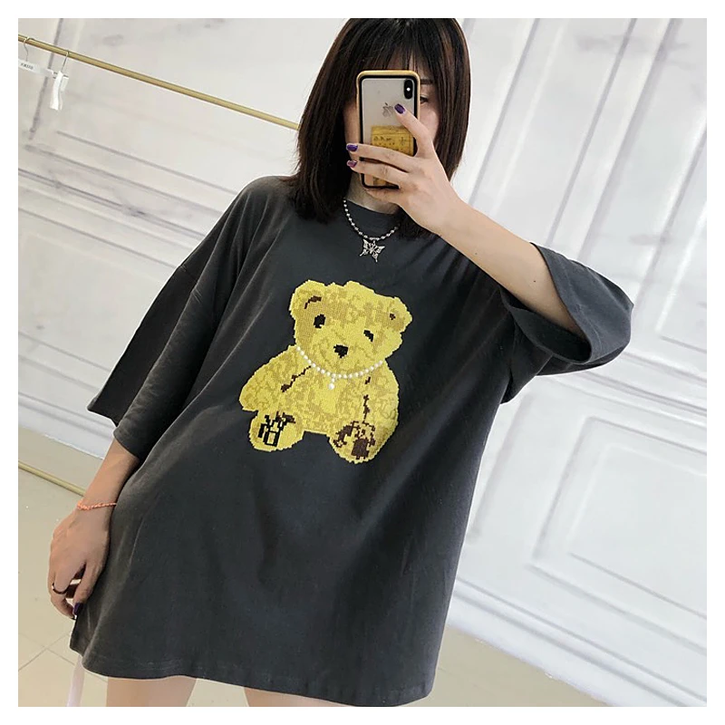

2020 summer new Embroidery Splice bear WELLDONE T shirt Men Women Fashion Casual Oversize We11Done T-shirt