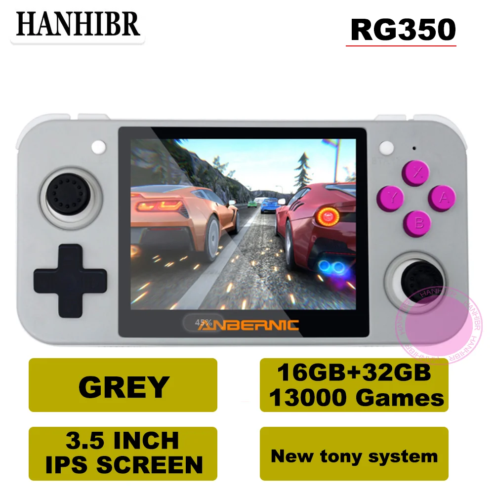 GREY 48G13000 Games ANBERNIC RG350 ips Ретро игры 350 видео игры обновление игровой консоли ps1 игры 64 бит opendingux 3,5 дюймов 28000+ игры rg350 - Цвет: GREY 48G13000 Games