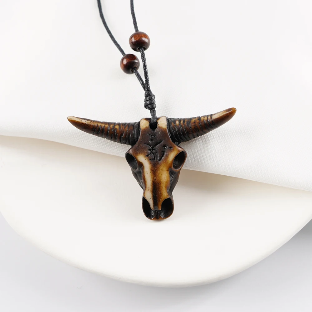 

1Pc Ethnic Resin Gothic Skull Bull Head Pendant Adjustable Long Chokers Men's Necklace Animal Owl Charm Jewelry For Best Friend