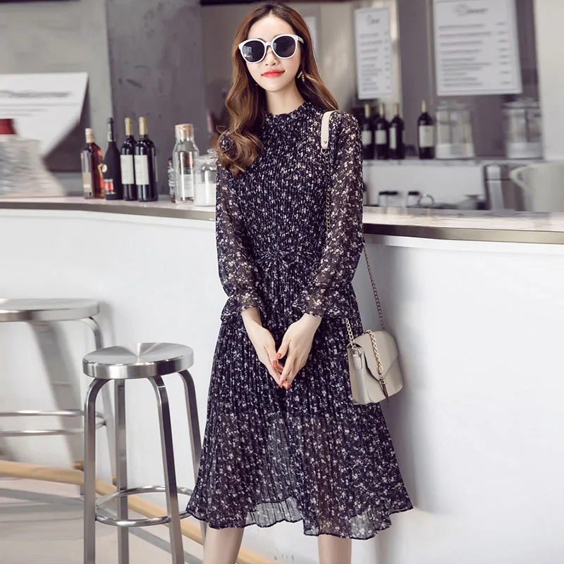 Шифоновое платье с цветочным принтом и длинным рукавом 7882 50|Женские платья| |